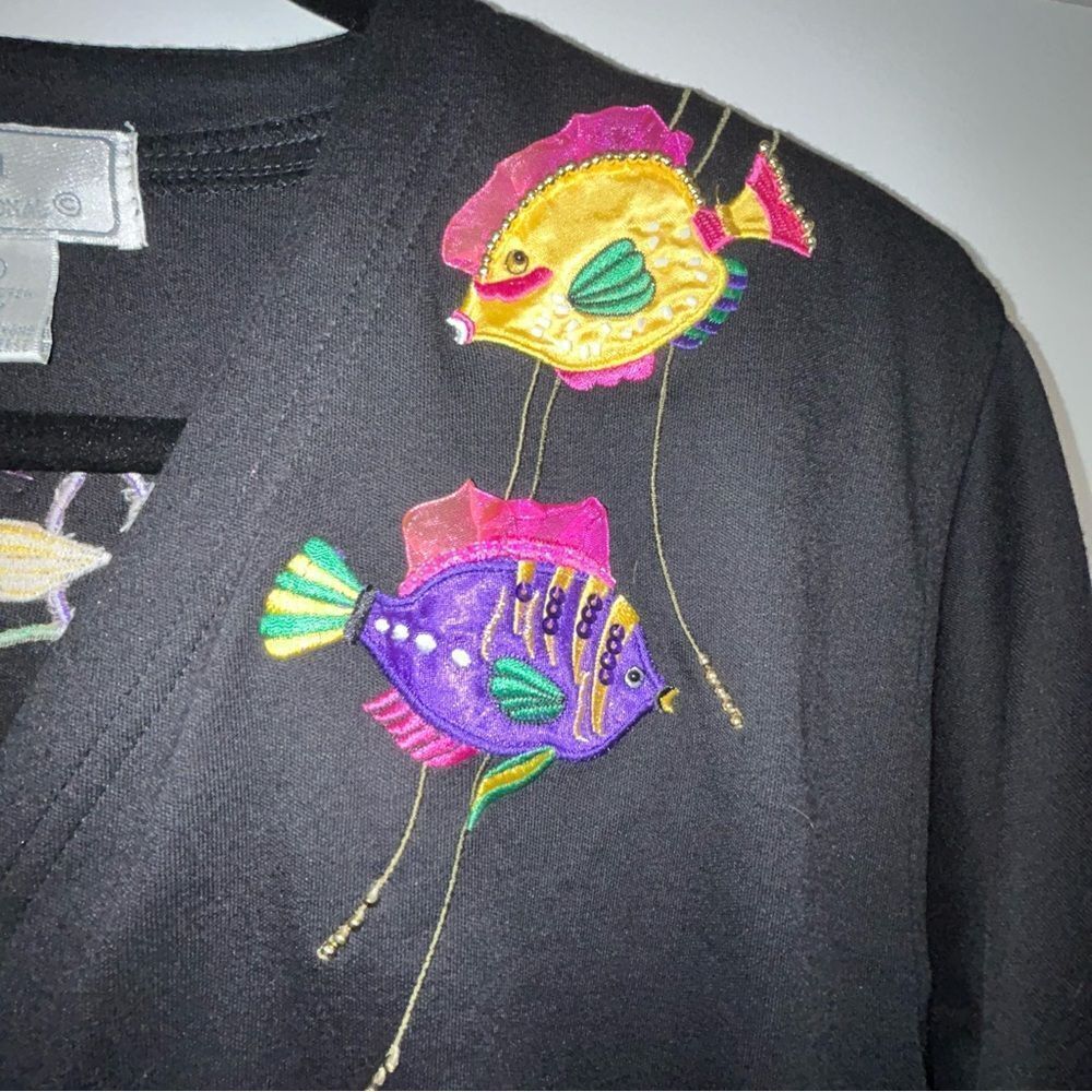 Vintage Lisa International Fish Print Button Front Short Sleeve Shirt Top - Picture 7 of 10